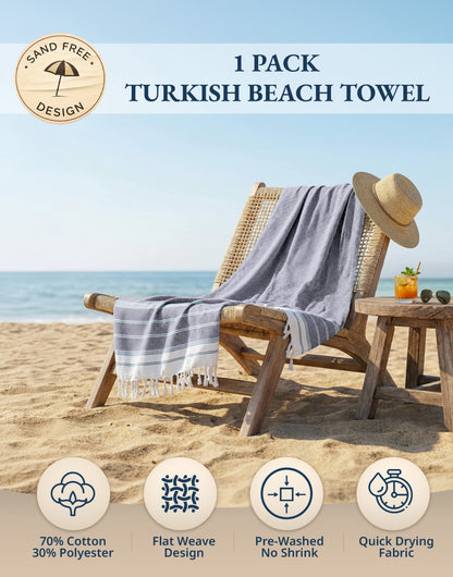 1 PIECE TURKISH BEACH TOWEL-NAVY-BLAZER