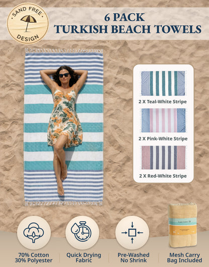 6 PIECE TURKISH BEACH TOWEL SET-Old-Glory