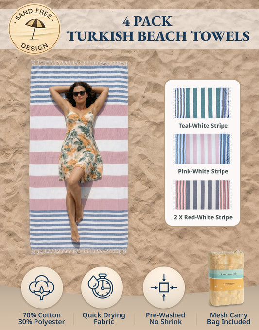 4 PIECE TURKISH BEACH TOWEL SET-MULTI-STRIPE