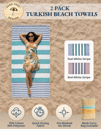 2 PIECE TURKISH BEACH TOWEL SET-OLD-GLORY-TEAL