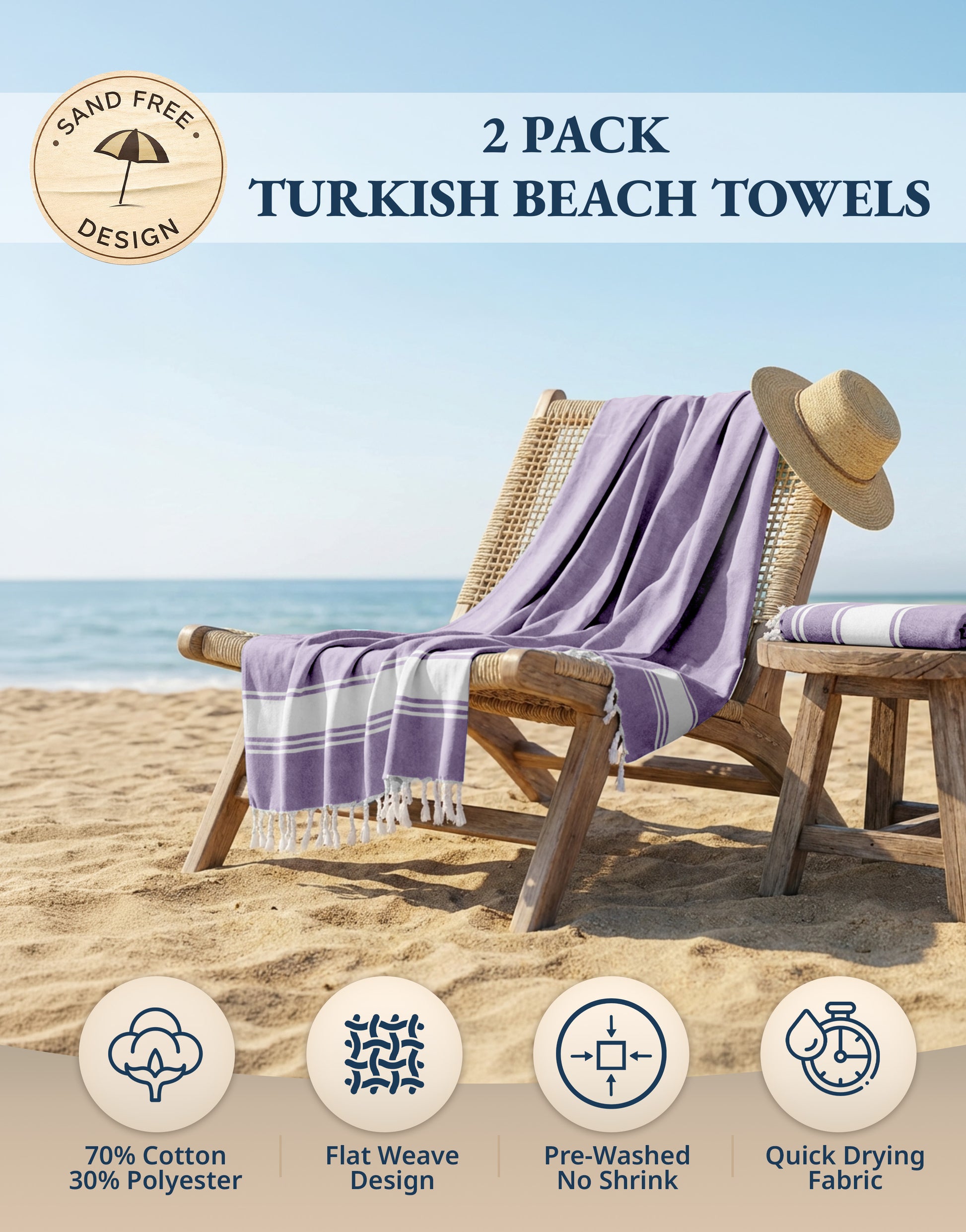2 PIECE TURKISH BEACH TOWEL SET-REGAL-ORCHID