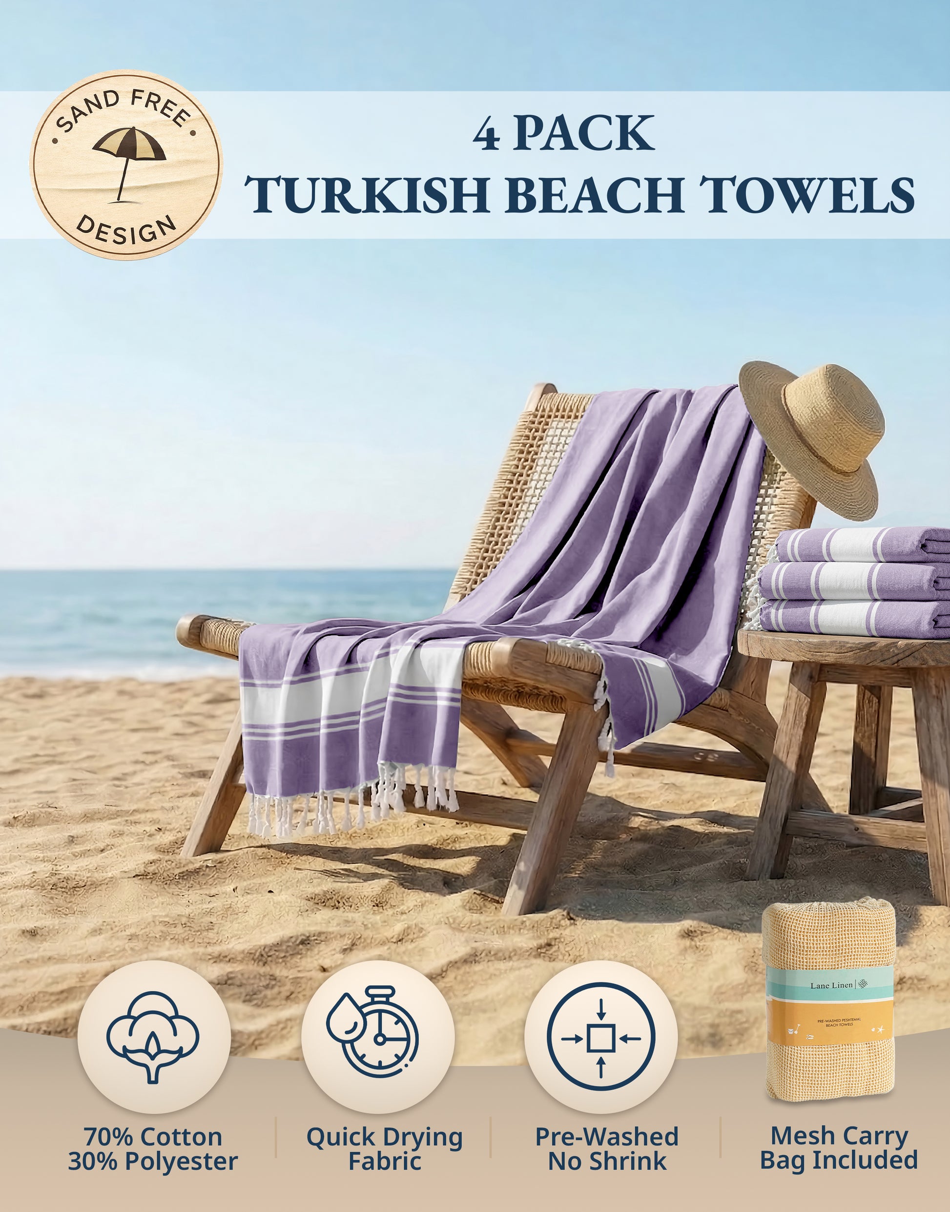 4 PIECE TURKISH BEACH TOWEL SET-REGAL-ORCHID