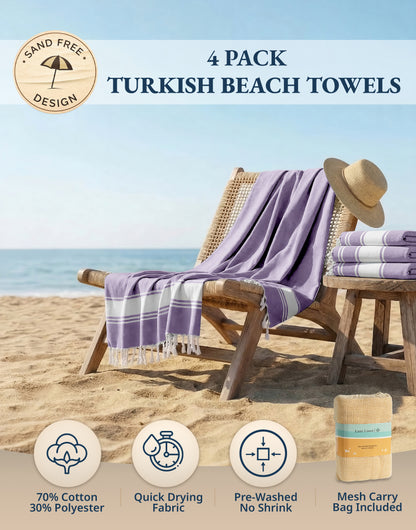 4 PIECE TURKISH BEACH TOWEL SET-REGAL-ORCHID