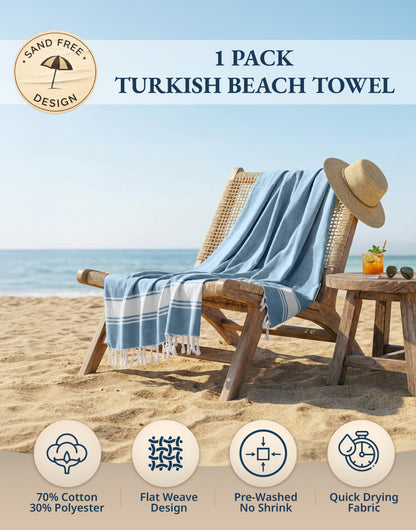 1 PIECE TURKISH BEACH TOWEL SKY-BLUE