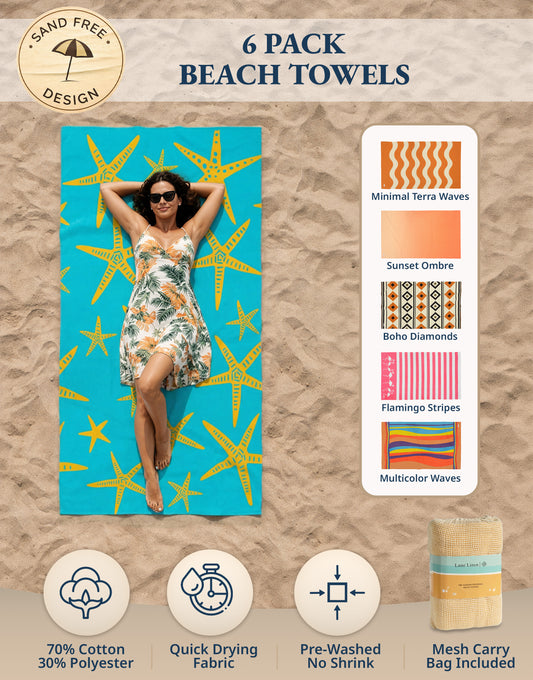 6 PIECE TURKISH BEACH TOWEL SET-Sunset-Tropics