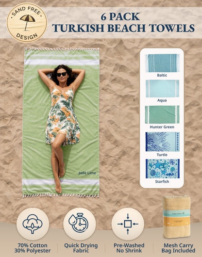 6 PIECE TURKISH BEACH TOWEL SET-TROPICAL-BREEZE