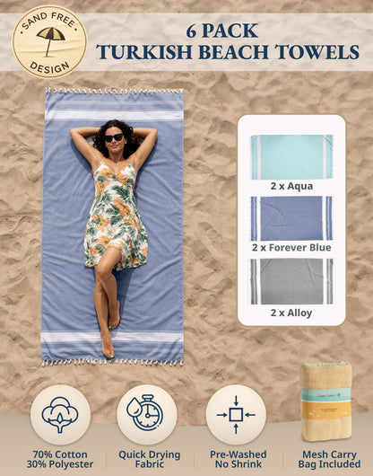 6 PIECE TURKISH BEACH TOWEL SET-Tropical-Color