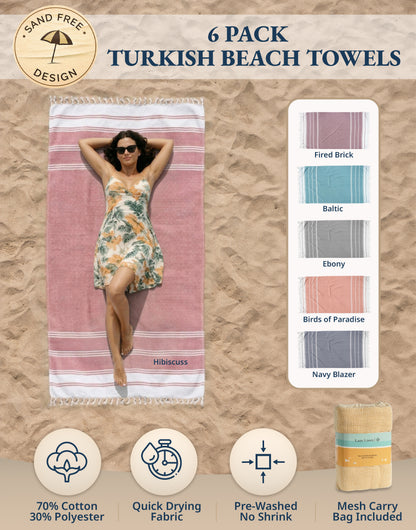 6 PIECE TURKISH BEACH TOWEL SET-Tropical-Dusk