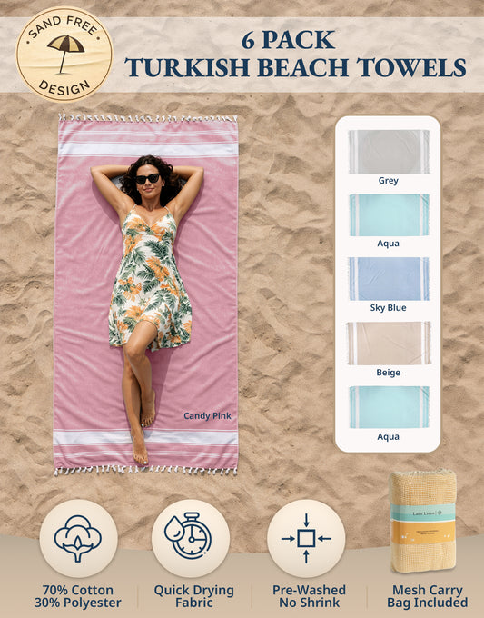 6 PIECE TURKISH BEACH TOWEL SET-Vintage-Beach
