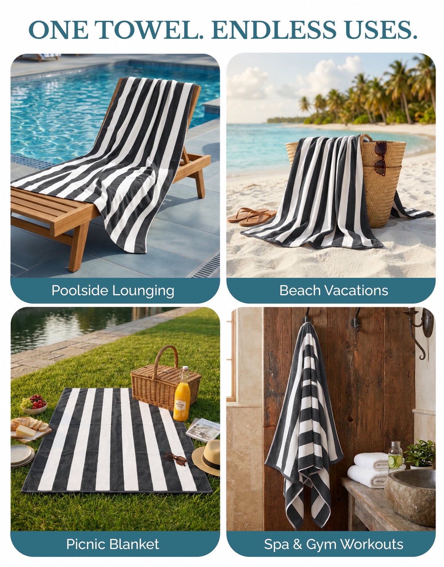4-Piece Cabana Beach Towel Set cp-gallery: color=Grey; size=4 Piece Set