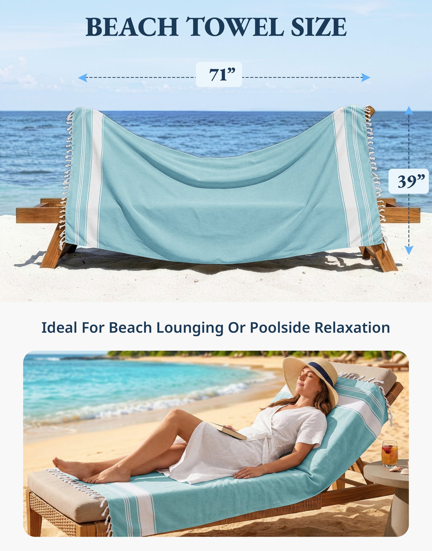 1 PIECE TURKISH BEACH TOWEL-AQUA