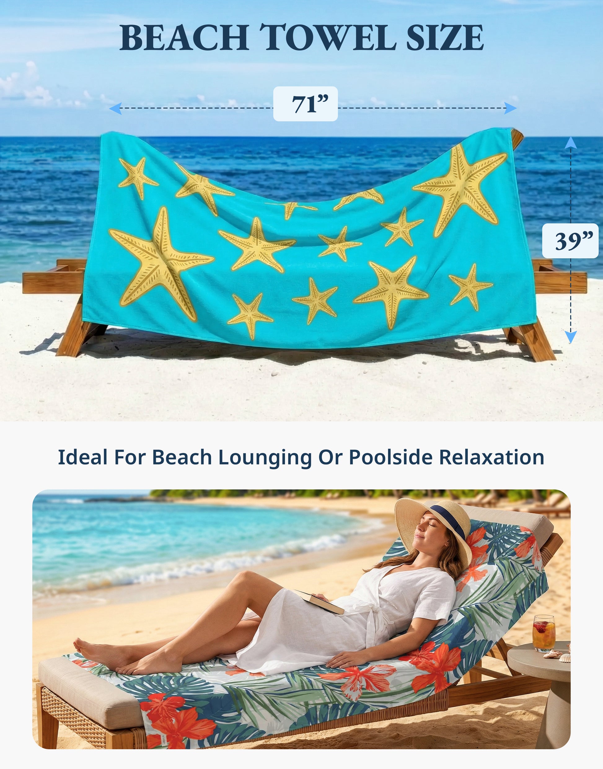 6 PIECE TURKISH BEACH TOWEL SET-Blue-Shore