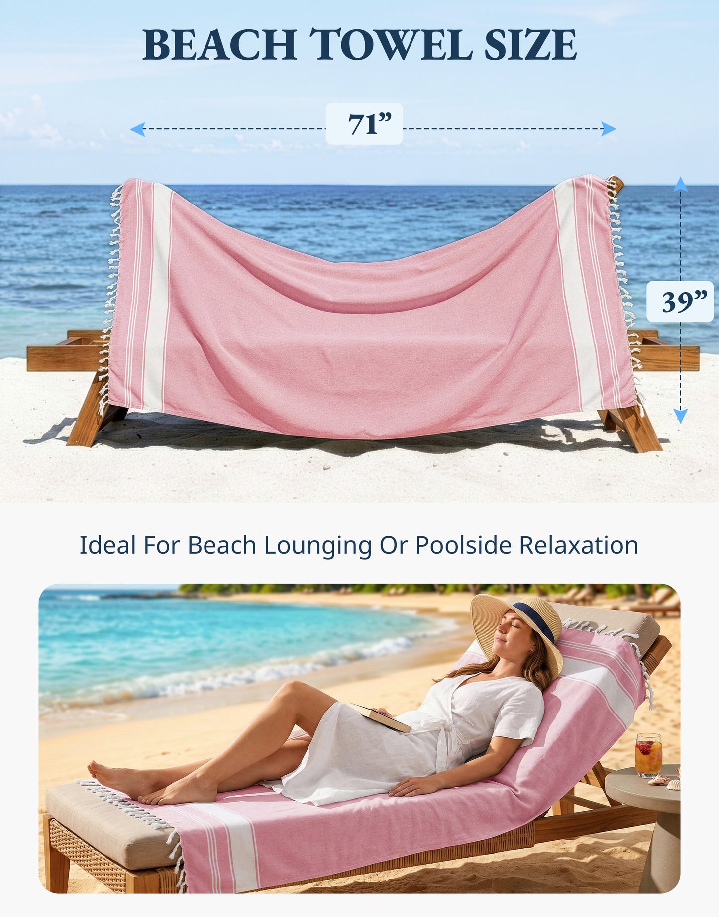 4 PIECE TURKISH BEACH TOWEL SET-CANDY-PINK