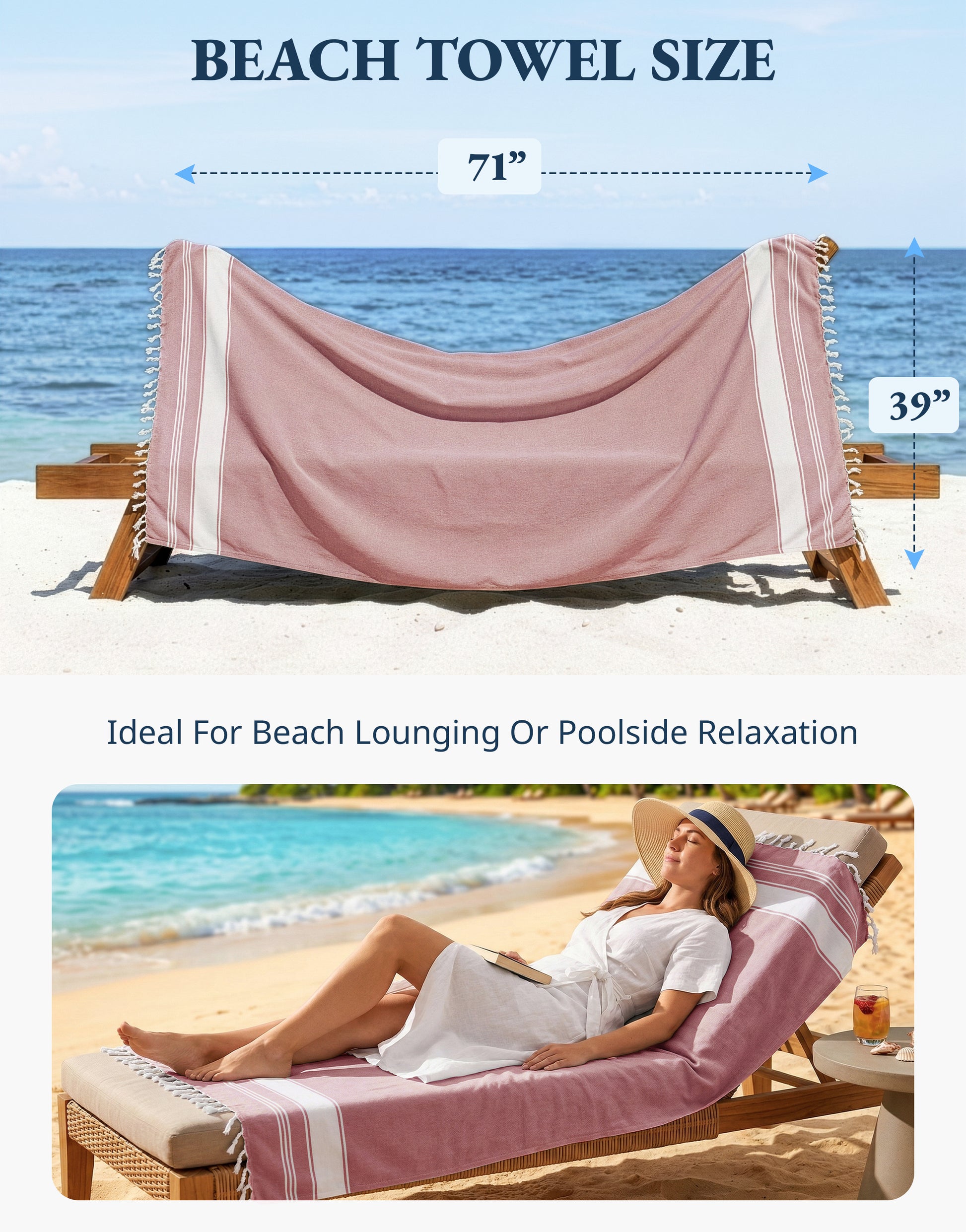 2 PIECE TURKISH BEACH TOWEL SET-CASHMERE-ROSE
