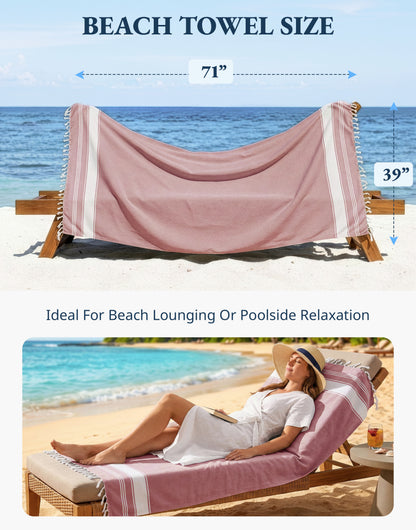 2 PIECE TURKISH BEACH TOWEL SET-CASHMERE-ROSE