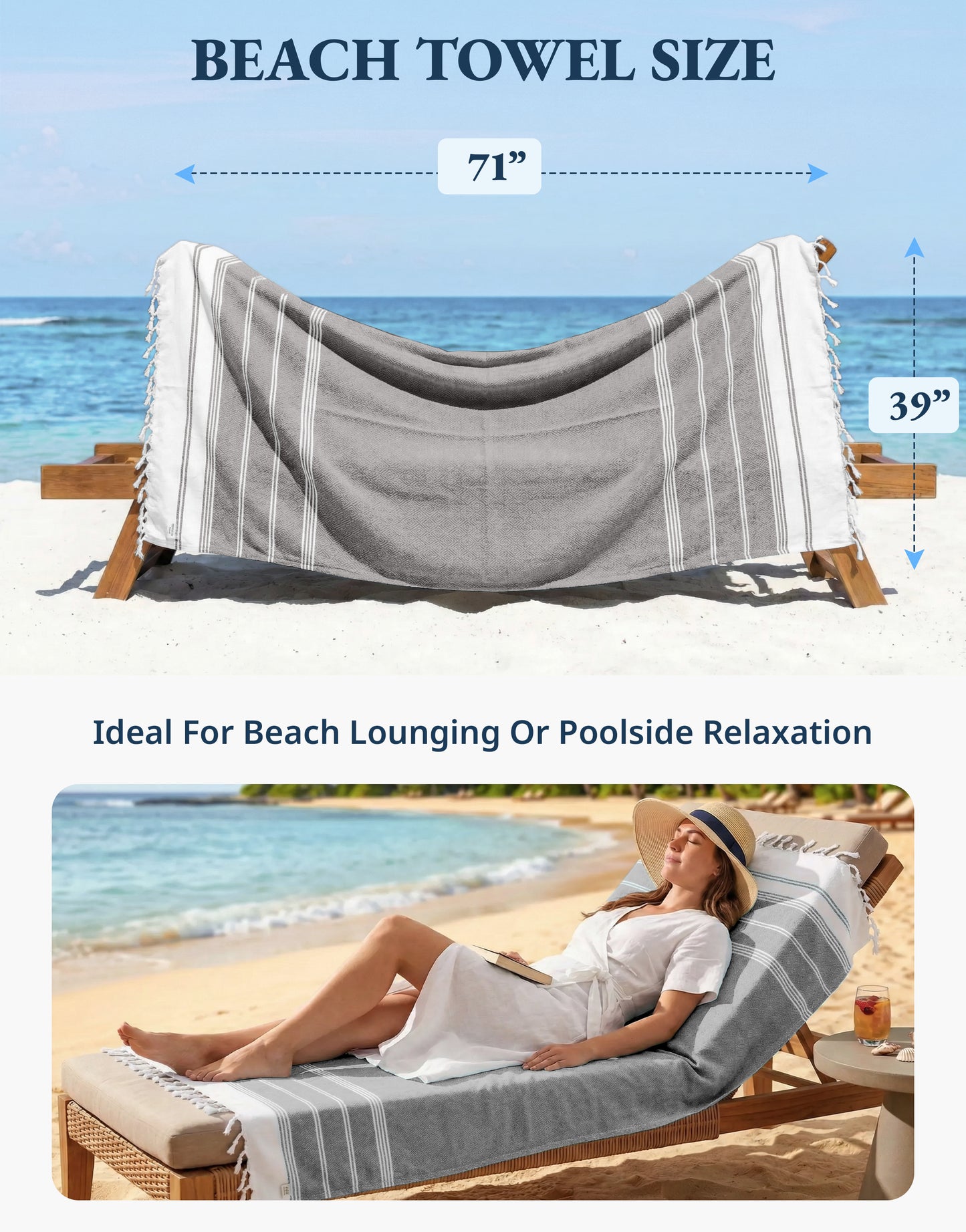 2 PIECE TURKISH BEACH TOWEL SET-EBONY