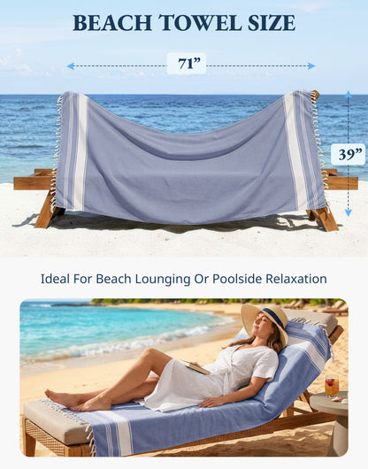 4 PIECE TURKISH BEACH TOWEL SET-FOREVER-BLUE