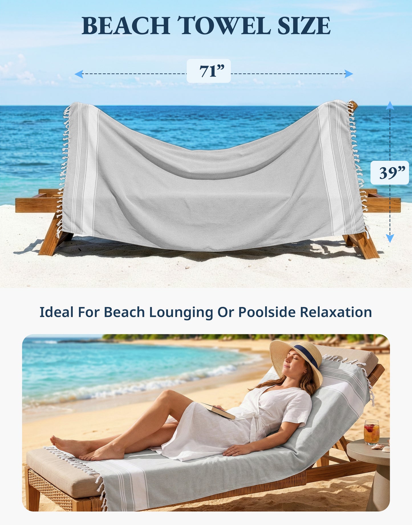 2 PIECE TURKISH BEACH TOWEL SET-GREY