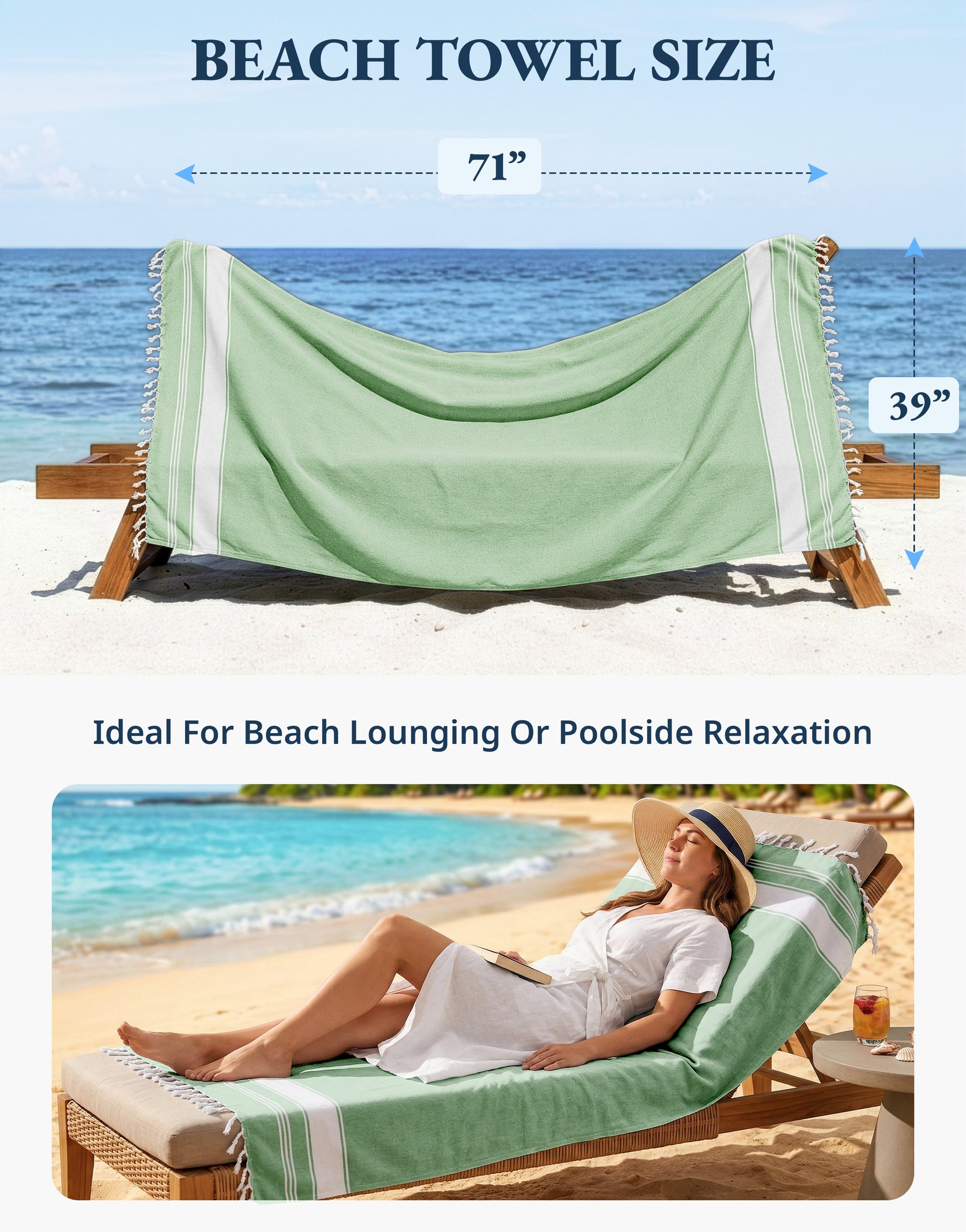 1 PIECE TURKISH BEACH TOWEL-JADE-GREEN