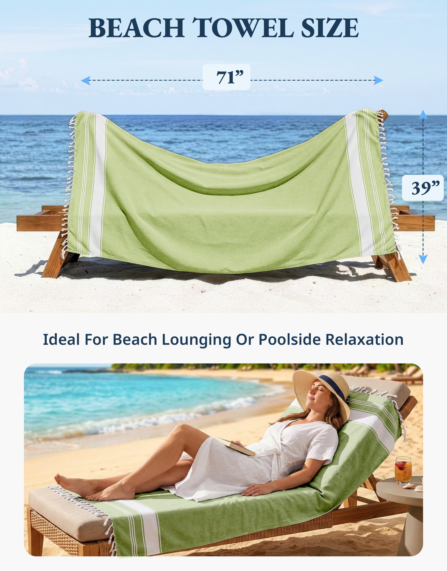 1 PIECE TURKISH BEACH TOWEL-JADE-LIME