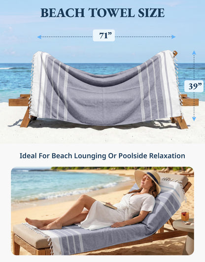 1 PIECE TURKISH BEACH TOWEL-NAVY-BLAZER