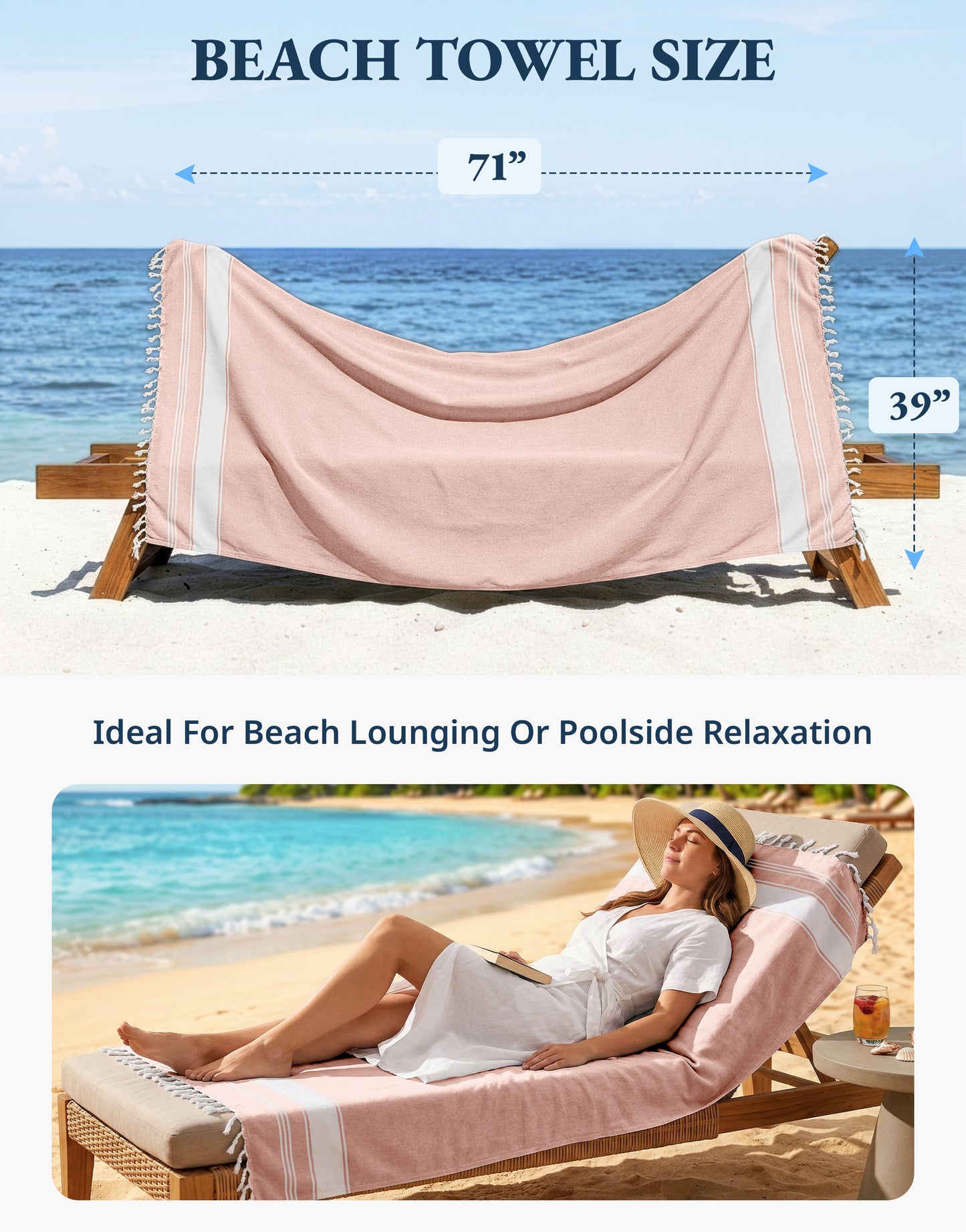 2 PIECE TURKISH BEACH TOWEL SET-QUARTZ-PINK