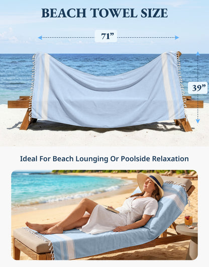 2 PIECE TURKISH BEACH TOWEL SET-SKY-BLUE