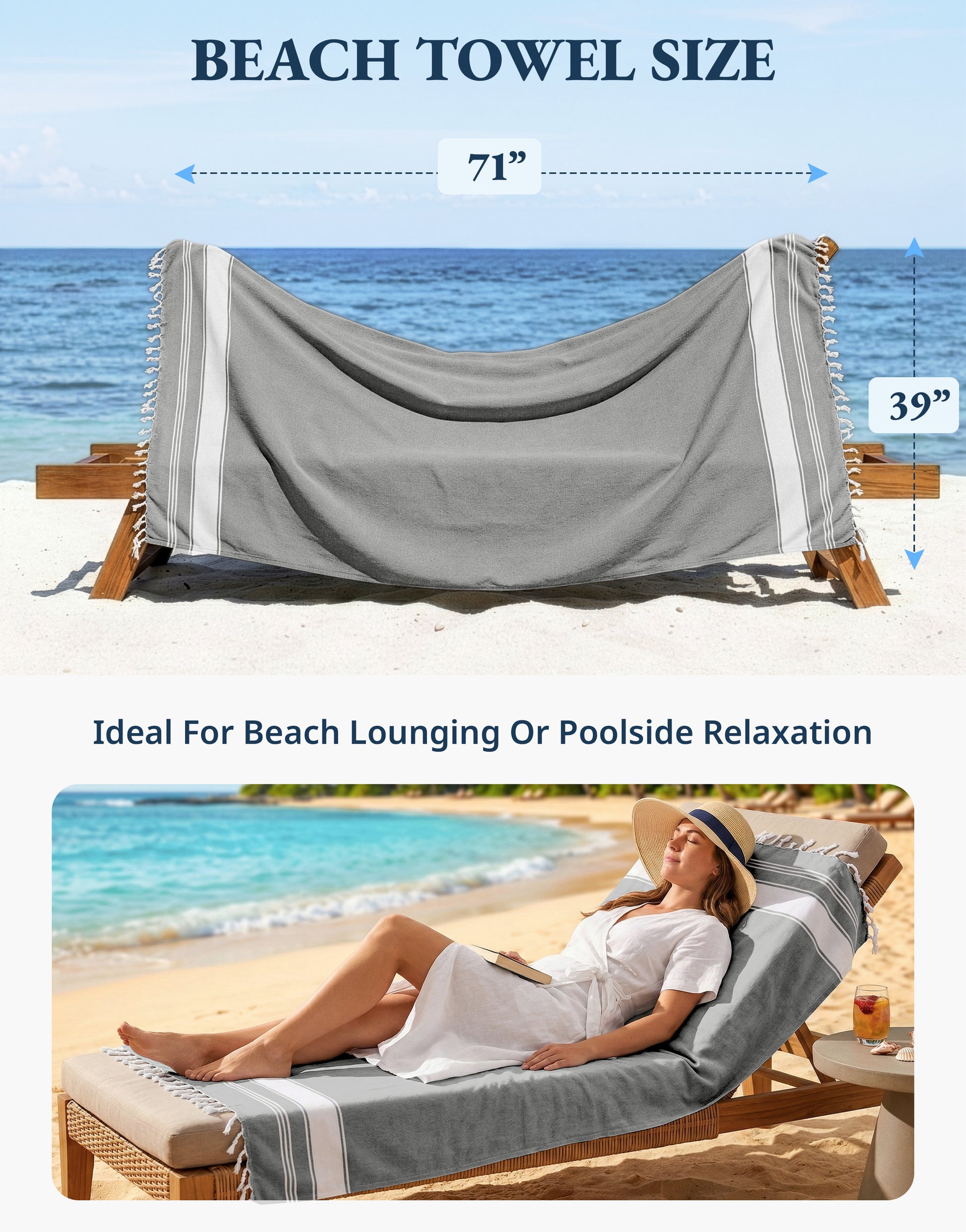 2 PIECE TURKISH BEACH TOWEL SET-SMOKY-BLACK