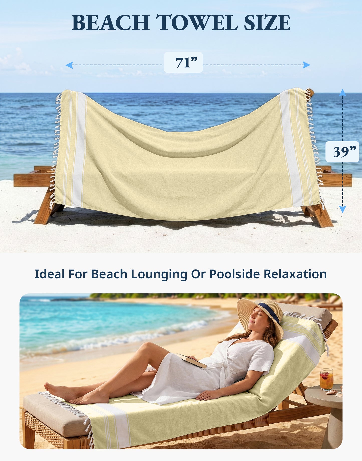 4 PIECE TURKISH BEACH TOWEL SET-YELLOW-LIME