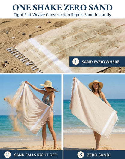 1 PIECE TURKISH BEACH TOWEL-BEIGE