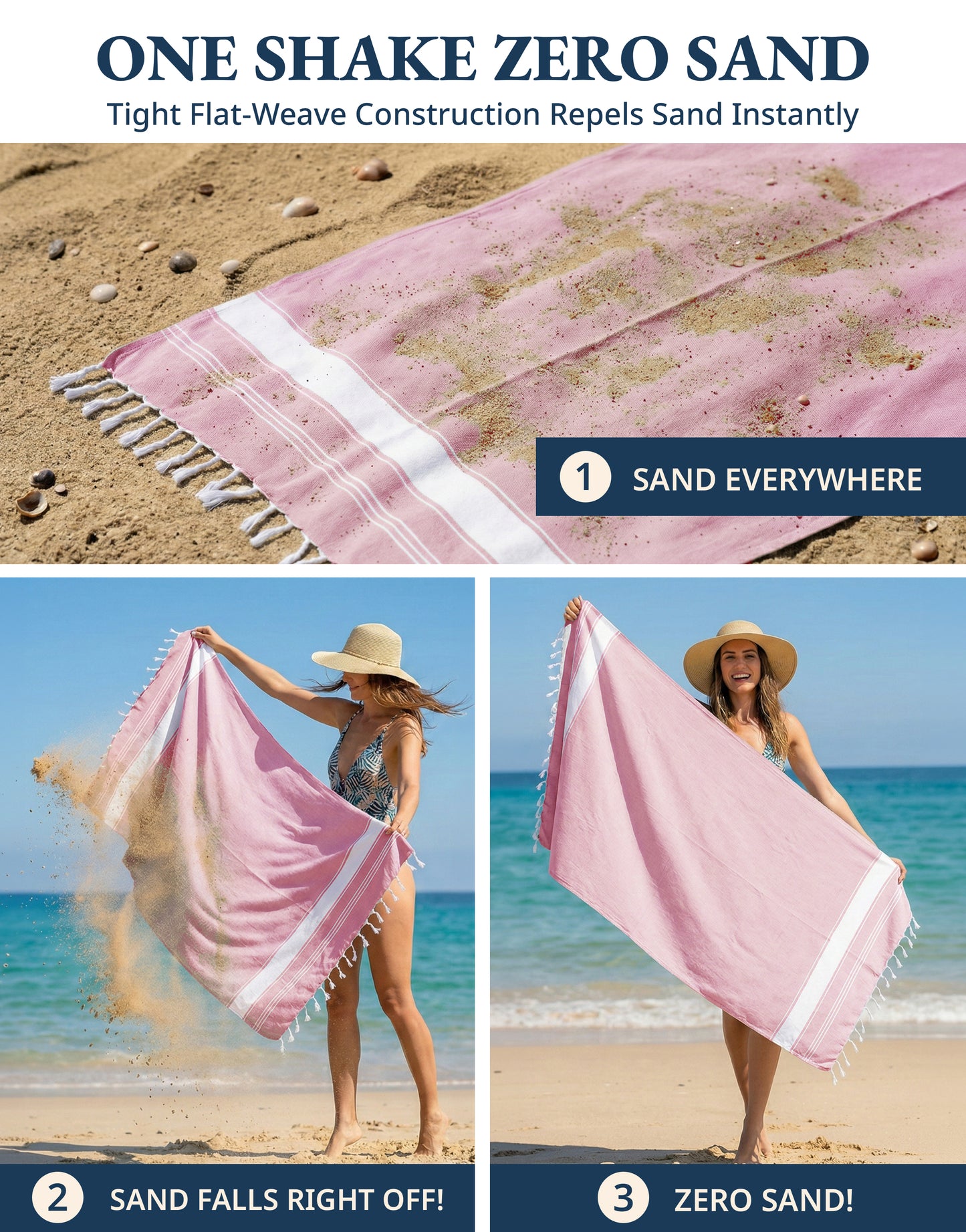 2 PIECE TURKISH BEACH TOWEL SET-CANDY-PINK