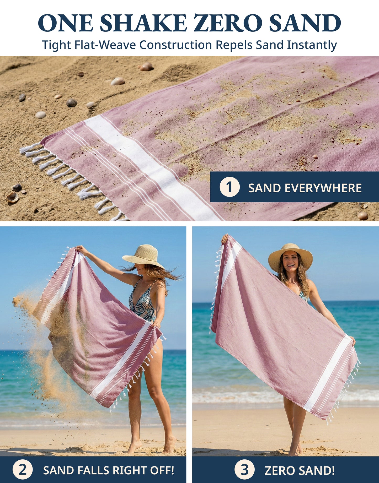 1 PIECE TURKISH BEACH TOWEL-CASHMERE-ROSE