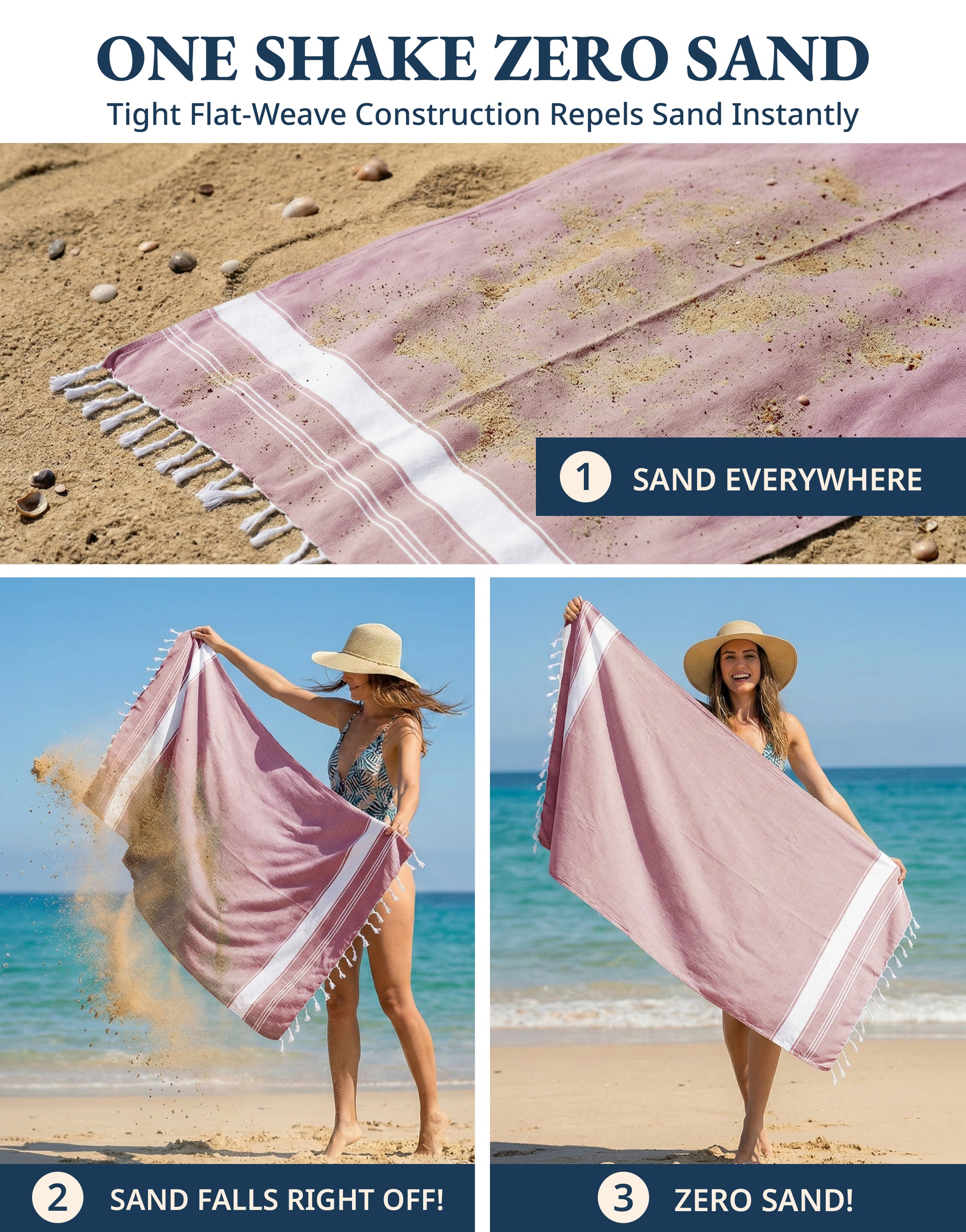 2 PIECE TURKISH BEACH TOWEL SET-CASHMERE-ROSE