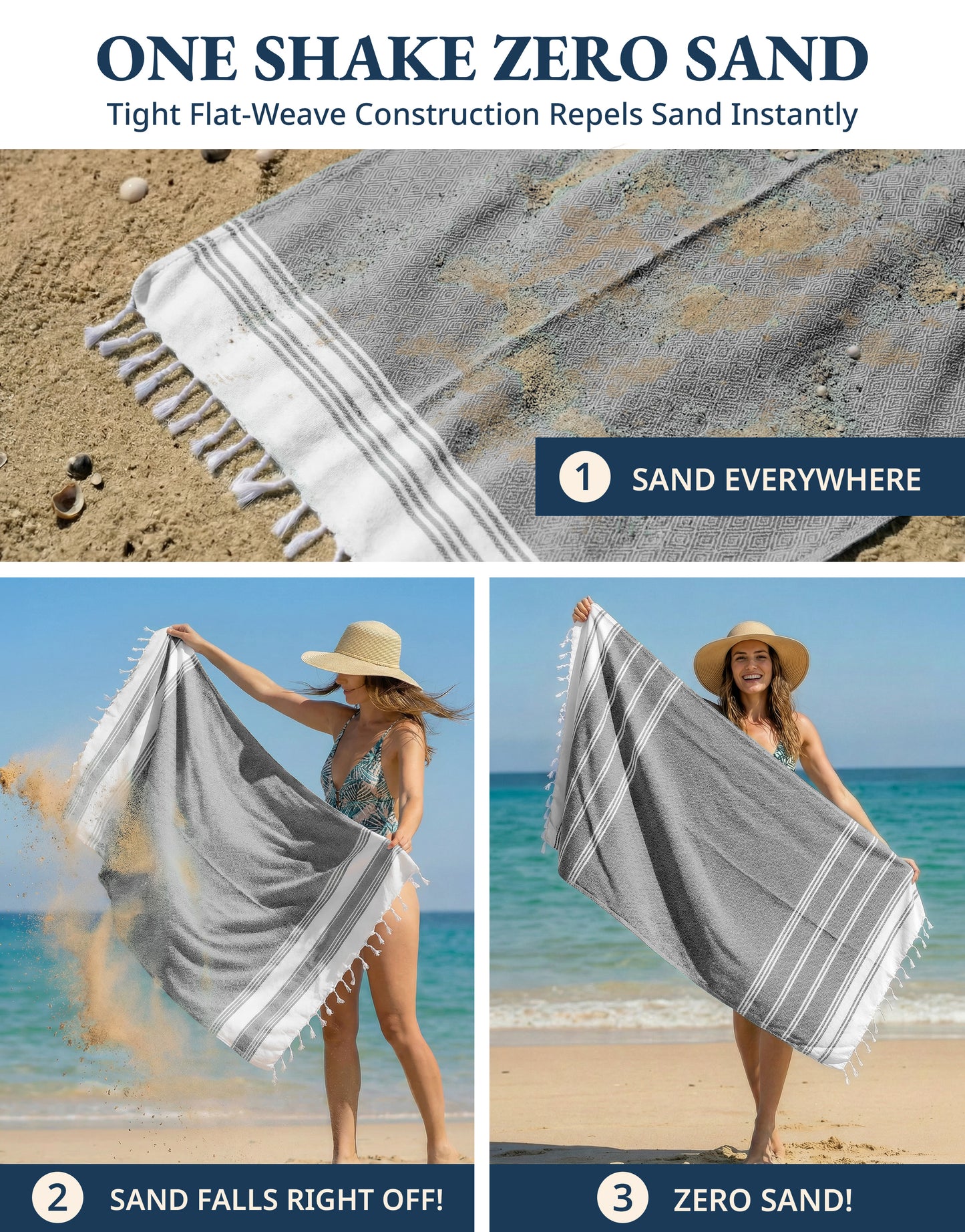 2 PIECE TURKISH BEACH TOWEL SET-EBONY