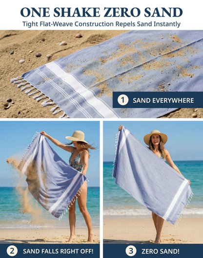 4 PIECE TURKISH BEACH TOWEL SET-FOREVER-BLUE
