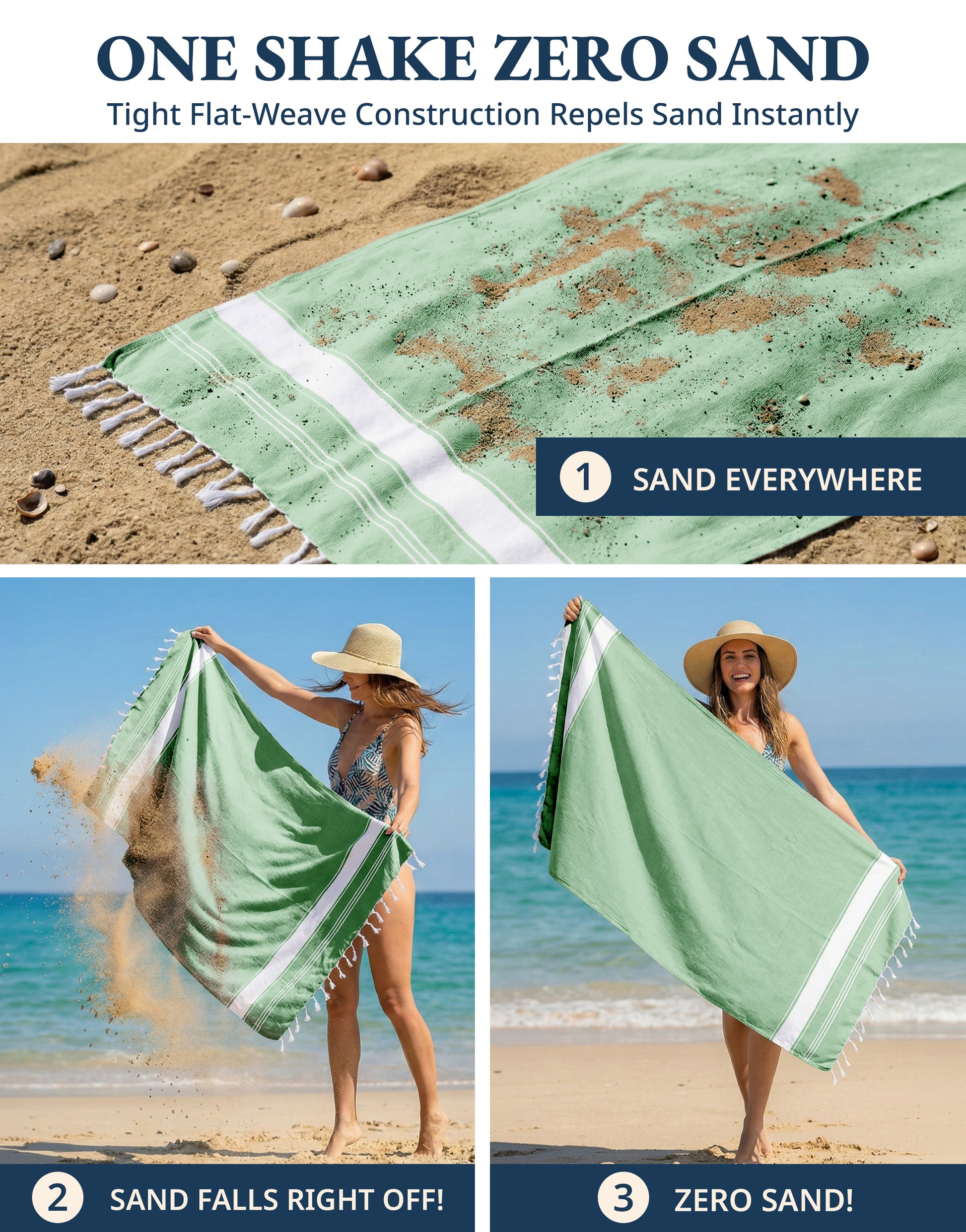 4 PIECE TURKISH BEACH TOWEL SET-JADE-GREEN