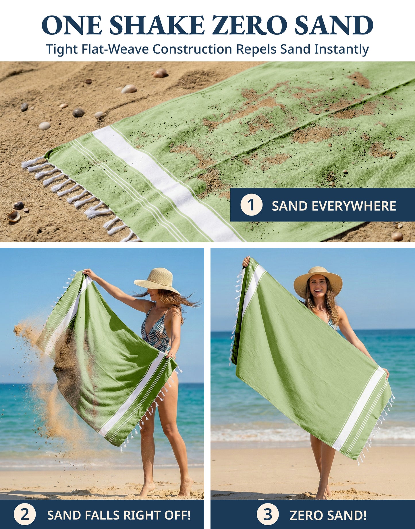1 PIECE TURKISH BEACH TOWEL-JADE-LIME