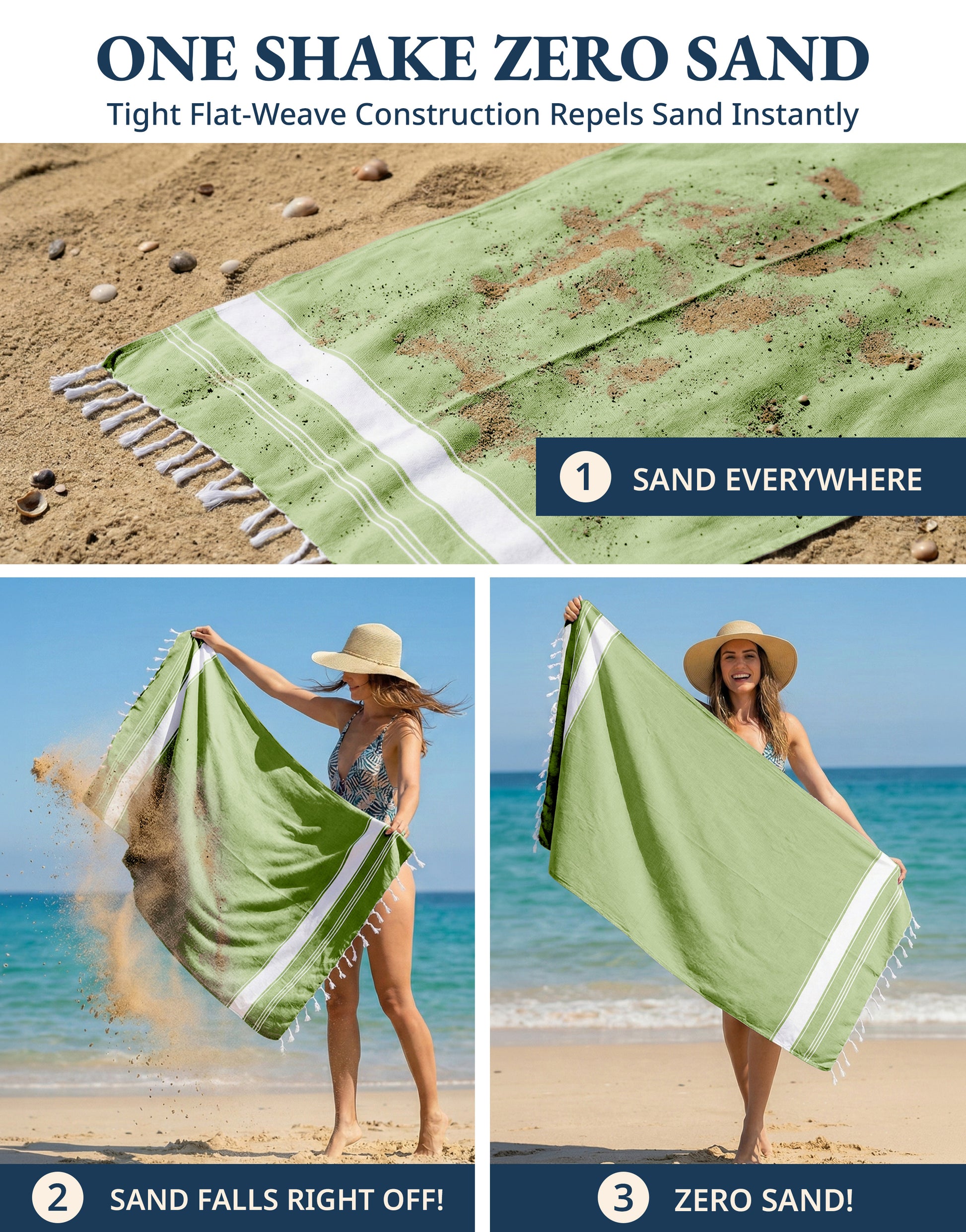 1 PIECE TURKISH BEACH TOWEL-JADE-LIME
