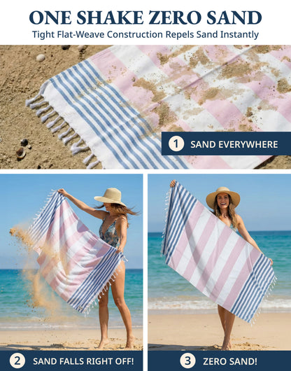 2 PIECE TURKISH BEACH TOWEL SET-OLD-GLORY-PINK
