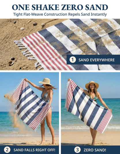 2 PIECE TURKISH BEACH TOWEL SET-OLD-GLORY-TEAL