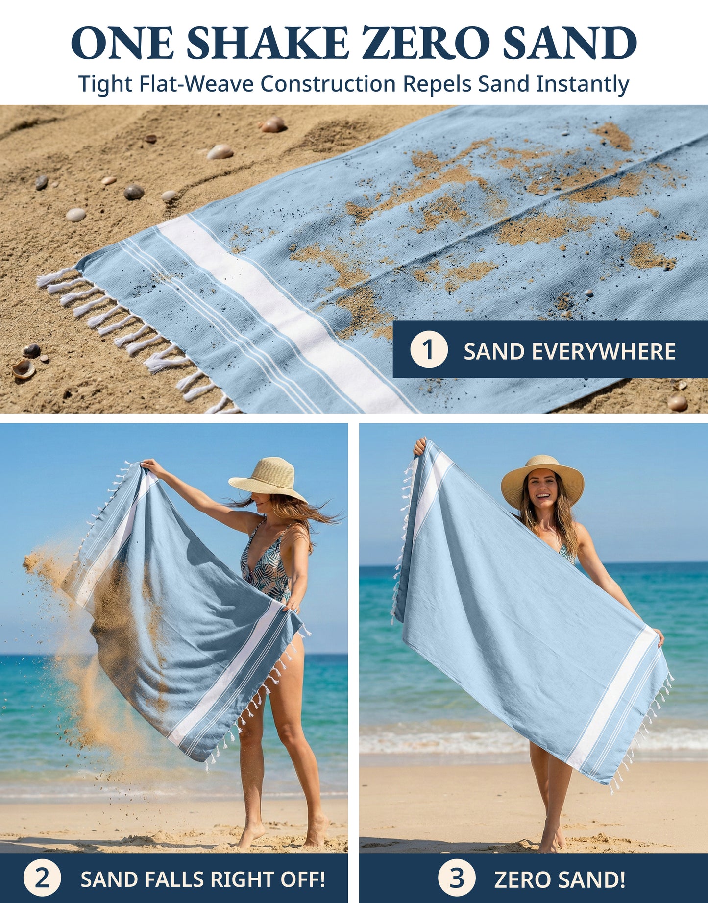 1 PIECE TURKISH BEACH TOWEL SKY-BLUE