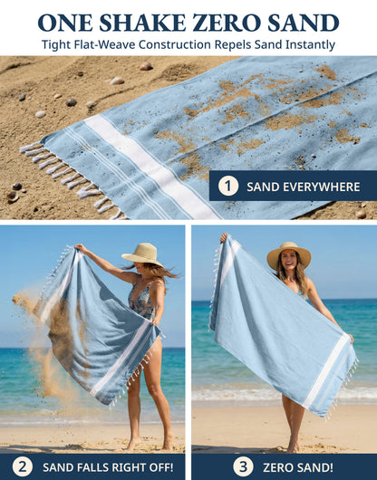 2 PIECE TURKISH BEACH TOWEL SET-SKY-BLUE