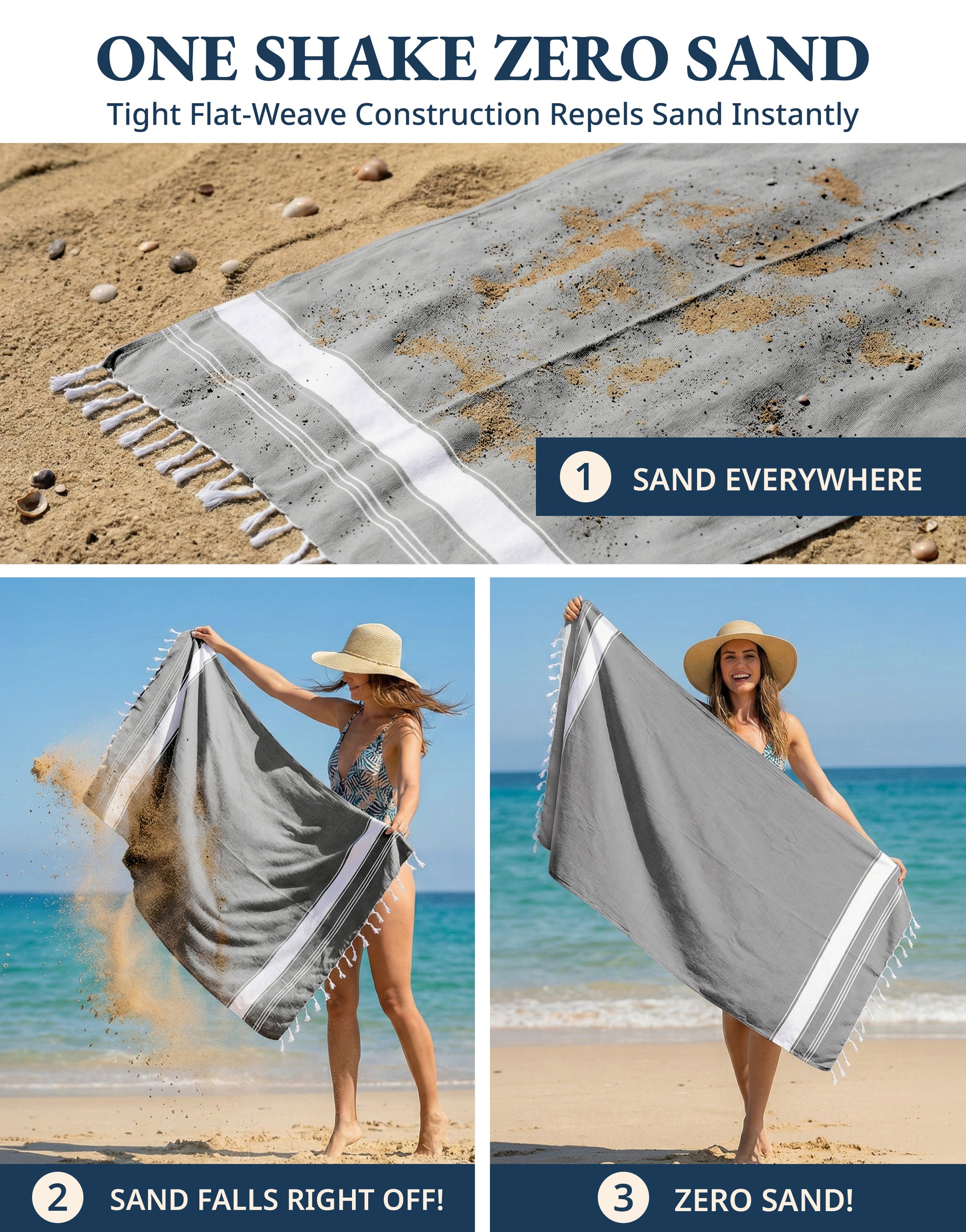 2 PIECE TURKISH BEACH TOWEL SET-SMOKY-BLACK