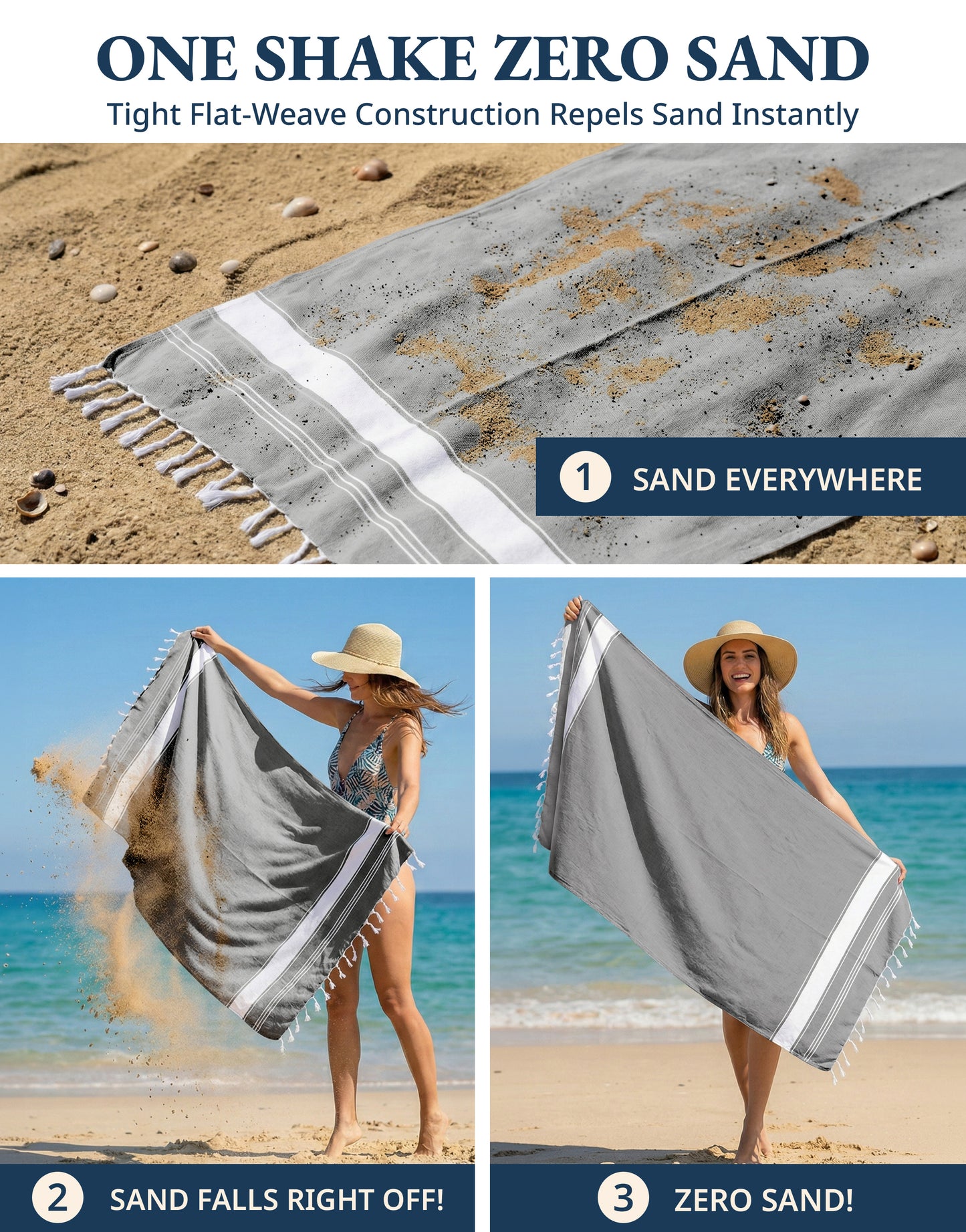 4 PIECE TURKISH BEACH TOWEL SET-SMOKY-BLACK