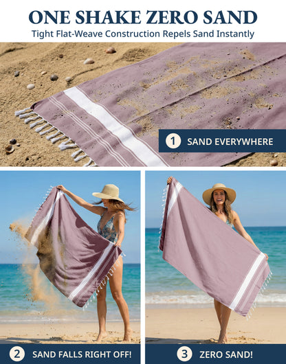 4 PIECE TURKISH BEACH TOWEL SET-WISTFUL-MAUVE