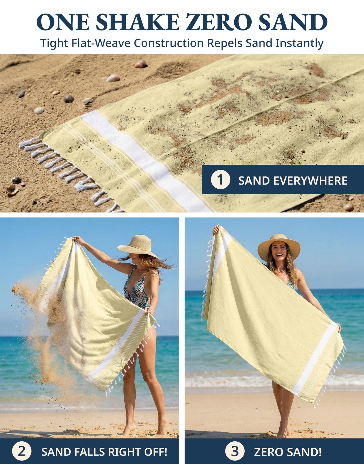 2 PIECE TURKISH BEACH TOWEL SET-YELLOW
