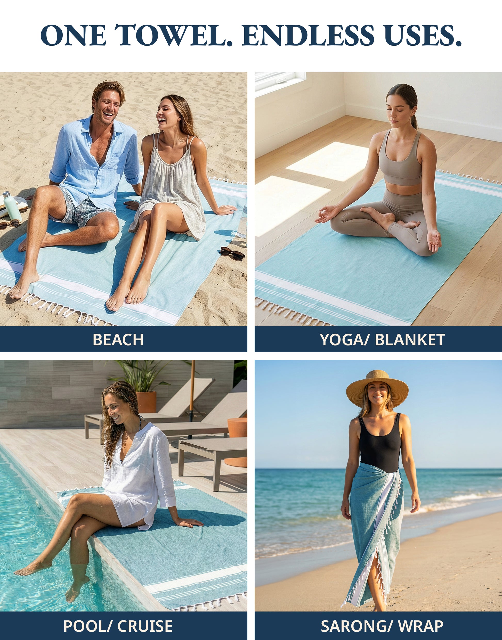 2 PIECE TURKISH BEACH TOWEL SET-AQUA