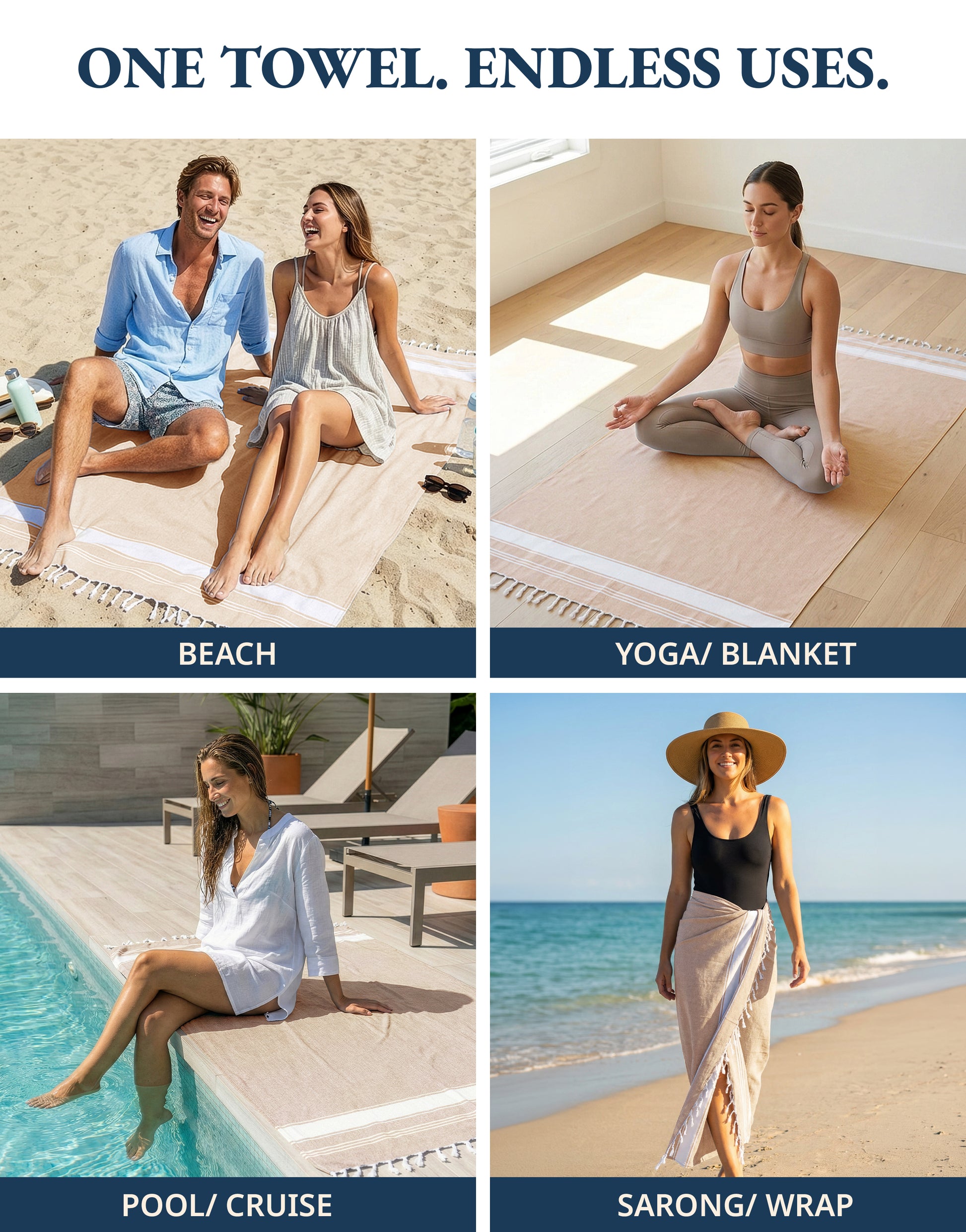 2 PIECE TURKISH BEACH TOWEL SET-BEIGE