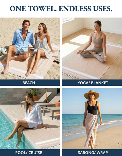 2 PIECE TURKISH BEACH TOWEL SET-BEIGE