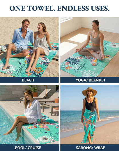 6 PIECE TURKISH BEACH TOWEL SET-Blue-Shore
